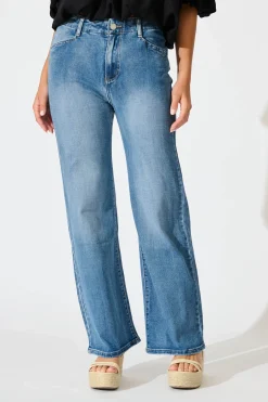Clearance Maxille High Rise Wide Leg Jean in Mid Blue Denim Bottoms