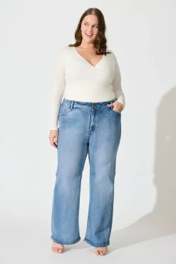 Clearance Maxille High Rise Wide Leg Jean in Mid Blue Denim Bottoms