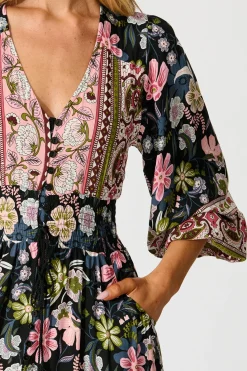 Best Mayda Maxi Dress in Black with Pink Boho Floral Dresses|Casual