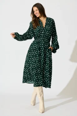 Best Meadowfall Midi Shirt Dress in Emerald with White Speckle Dresses|Casual