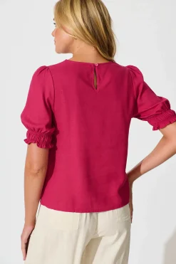 Clearance Melanie Top In Deep Rose Cotton Linen Blend Tops