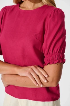 Clearance Melanie Top In Deep Rose Cotton Linen Blend Tops