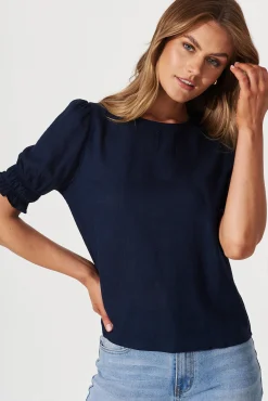 Discount Melanie Top In Navy Cotton Linen Blend Tops|Casual