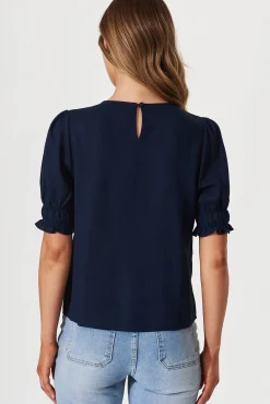 Discount Melanie Top In Navy Cotton Linen Blend Tops|Casual