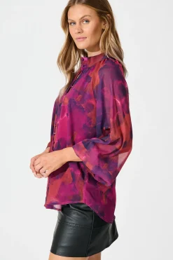 Discount Melina Top in Purple Watercolour Chiffon Tops|Party & Occasion