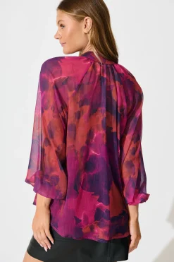 Discount Melina Top in Purple Watercolour Chiffon Tops|Party & Occasion