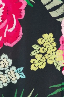 Hot Melody Midi Dress In Black with Pink Floral Dresses|Casual