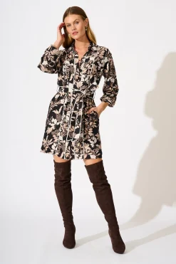 Clearance Melrose Shirt Dress in Black Multi Dresses|Casual