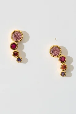 Fashion Meteorites Stud Earrings in 18k Gold Plated with Red Multi Stones Jewellery