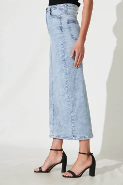 Hot Mia Maxi Stretch Denim Skirt In Light Blue Wash Bottoms|Denim