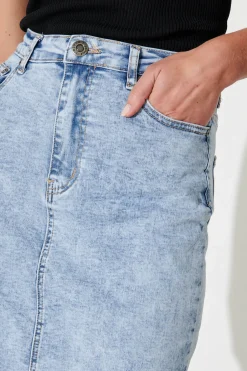 Hot Mia Maxi Stretch Denim Skirt In Light Blue Wash Bottoms|Denim