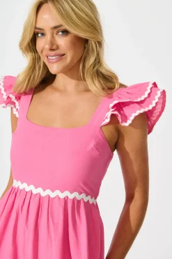 Online Miami Midi Dress In Pink With White Ric Rac Cotton Dresses|Casual