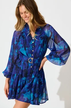 Fashion Mica Dress in Blue Watercolour Chiffon Dresses|Party