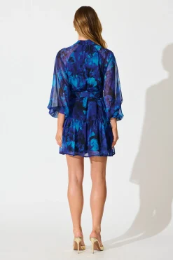 Fashion Mica Dress in Blue Watercolour Chiffon Dresses|Party