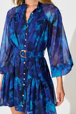 Fashion Mica Dress in Blue Watercolour Chiffon Dresses|Party