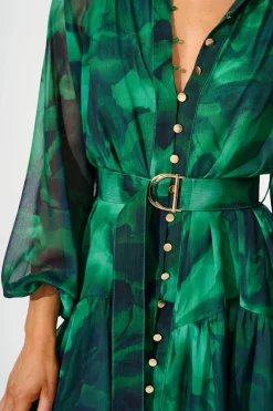 Discount Mica Dress in Green Watercolour Chiffon Dresses|Party