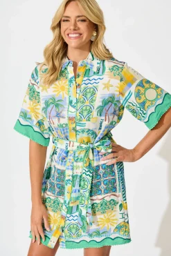 Online Miela Shirt Dress In Green Multi Border Print Dresses|Casual