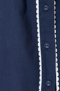 Clearance Miela Shirt Dress in Navy with White Contrast Trim Cotton Dresses|Casual