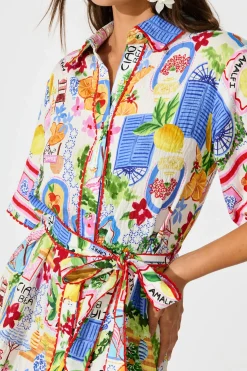 Hot Miela Shirt Dress in White With Multi Print Dresses|Casual