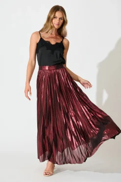 Online Milani Maxi Pleat Skirt in Wine Bottoms|Skirts & Shorts