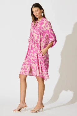 Best Mina Smock Dress in Cream and Pink Print Dresses|Casual