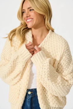 New Mira Knit Cardigan in Cream Wool Blend Knitwear|Knitwear