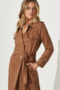 Outlet Mirage Trench Coat In Tan Suedette Outerwear|Outerwear