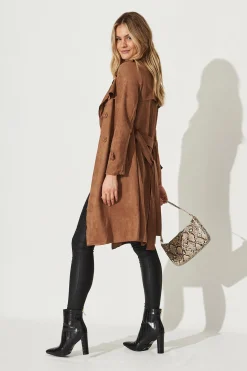 Outlet Mirage Trench Coat In Tan Suedette Outerwear|Outerwear