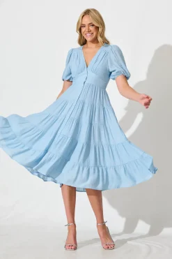 Outlet Modica Midi Dress In Pale Blue Dresses|Casual