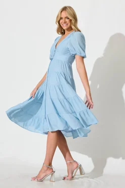Outlet Modica Midi Dress In Pale Blue Dresses|Casual