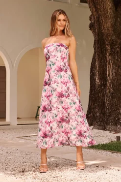 Online Mon Cherie Maxi Dress in Multi Pink Floral Organza Dresses|Party