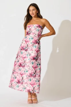 Online Mon Cherie Maxi Dress in Multi Pink Floral Organza Dresses|Party