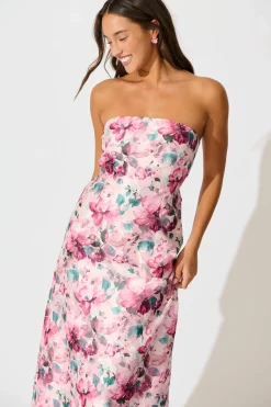 Online Mon Cherie Maxi Dress in Multi Pink Floral Organza Dresses|Party