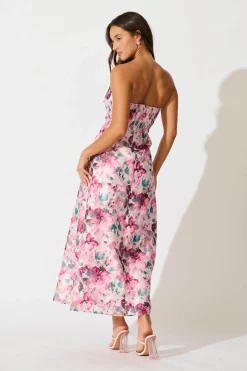 Online Mon Cherie Maxi Dress in Multi Pink Floral Organza Dresses|Party