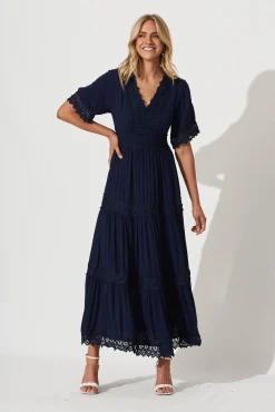 New Mona Maxi Dress In Navy Dresses|Casual