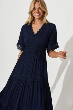 New Mona Maxi Dress In Navy Dresses|Casual