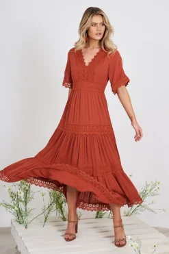 New Mona Maxi Dress In Rust Dresses|Casual