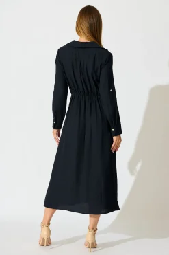 Sale Monday Muse Midi Shirt Dress in Navy Dresses|Workwear
