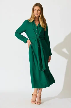 Sale Monday Muse Midi Shirt Dress in Green Dresses|Workwear