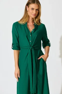 Sale Monday Muse Midi Shirt Dress in Green Dresses|Workwear
