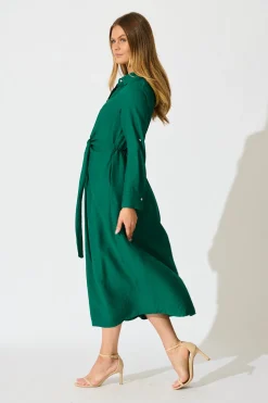 Sale Monday Muse Midi Shirt Dress in Green Dresses|Workwear