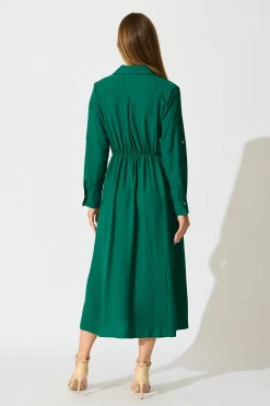 Sale Monday Muse Midi Shirt Dress in Green Dresses|Workwear