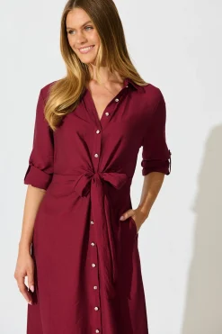 Hot Monday Muse Midi Shirt Dress in Wine Dresses|Workwear