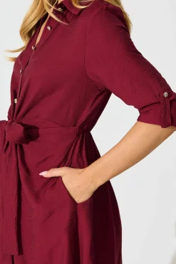 Hot Monday Muse Midi Shirt Dress in Wine Dresses|Workwear