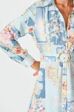 Outlet Moonlight Maxi Shirt Dress in Blue Patchwork Floral Dresses|Party
