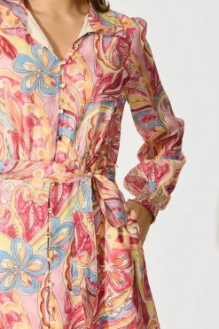 Online Mystic Mirage Midi Shirt Dress in Multi Pink Print Dresses|Party