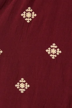 Hot Nahla Midi Shirt Dress in Wine with Cream Embroidery Dresses|Casual
