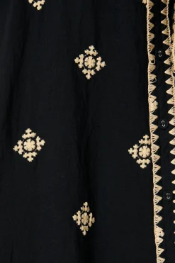 Outlet Nahla Midi Shirt Dress in Black with Cream Embroidery Dresses|Casual