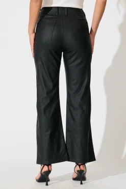 Discount Natalie High Rise Straight Leg Pant in Black Wet Look Bottoms