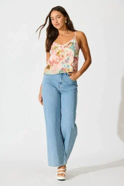 Fashion Negroni Cami Top in Tropical Patchwork Print Tops|Casual